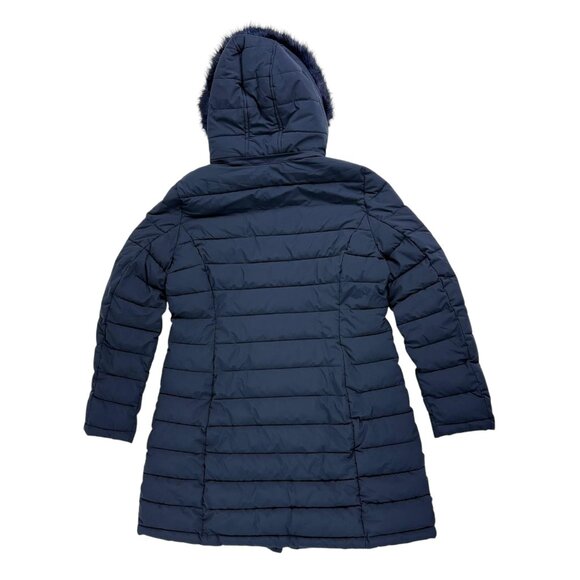 Tommy Hilfiger Women’s Navy TH Flex Puffer Coat w/ Faux Fur Hood – Size Large - Picture 3 of 15